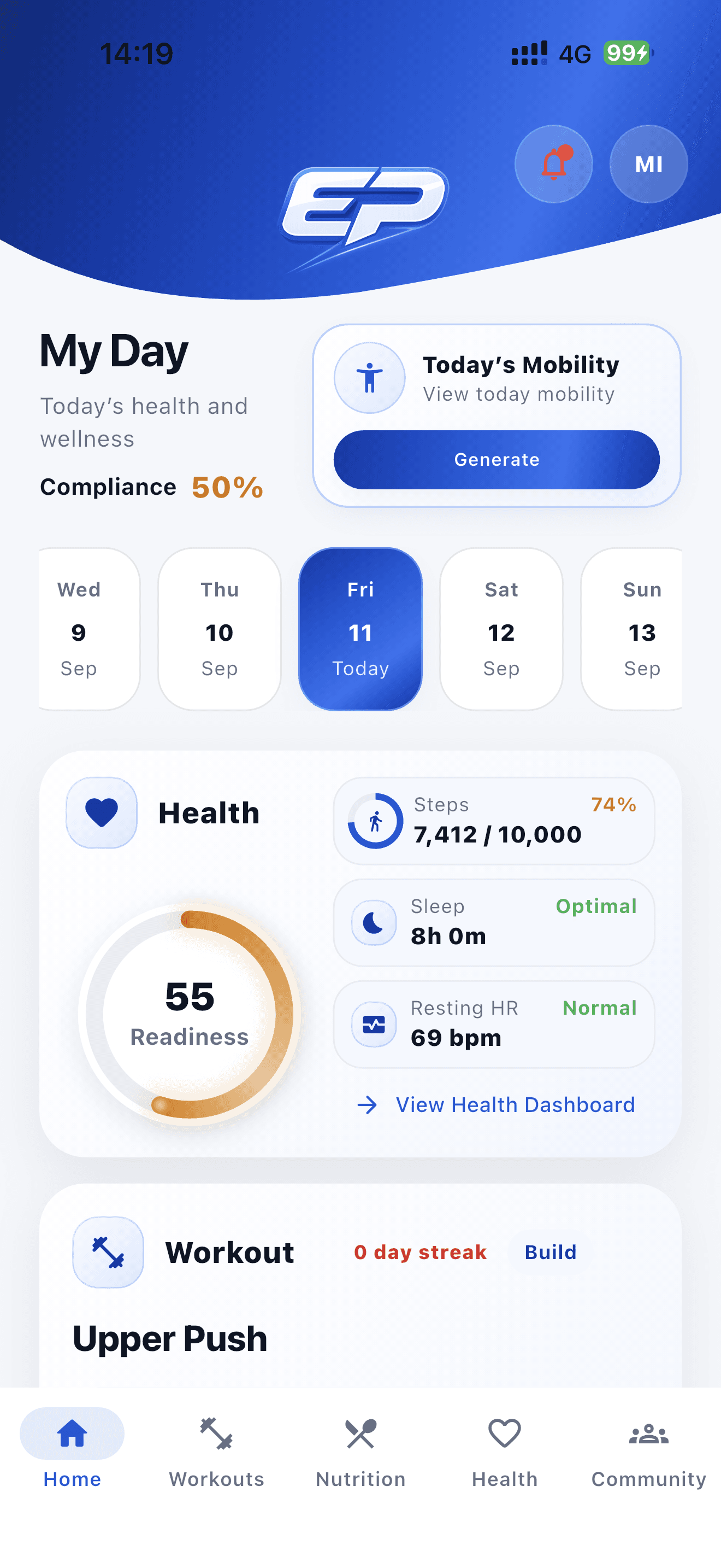 Elite Pocket PT performance screen