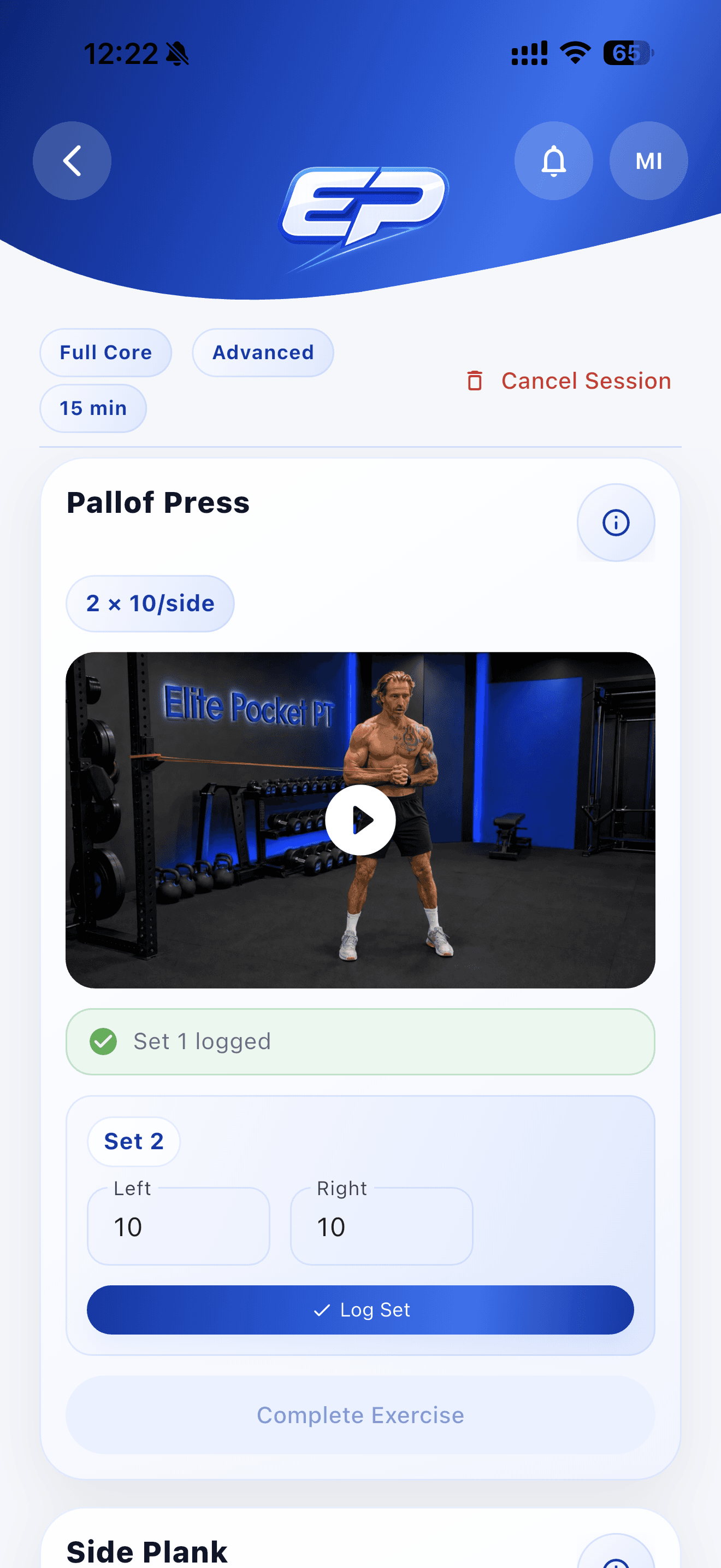 Elite Pocket PT Core and Stability screen