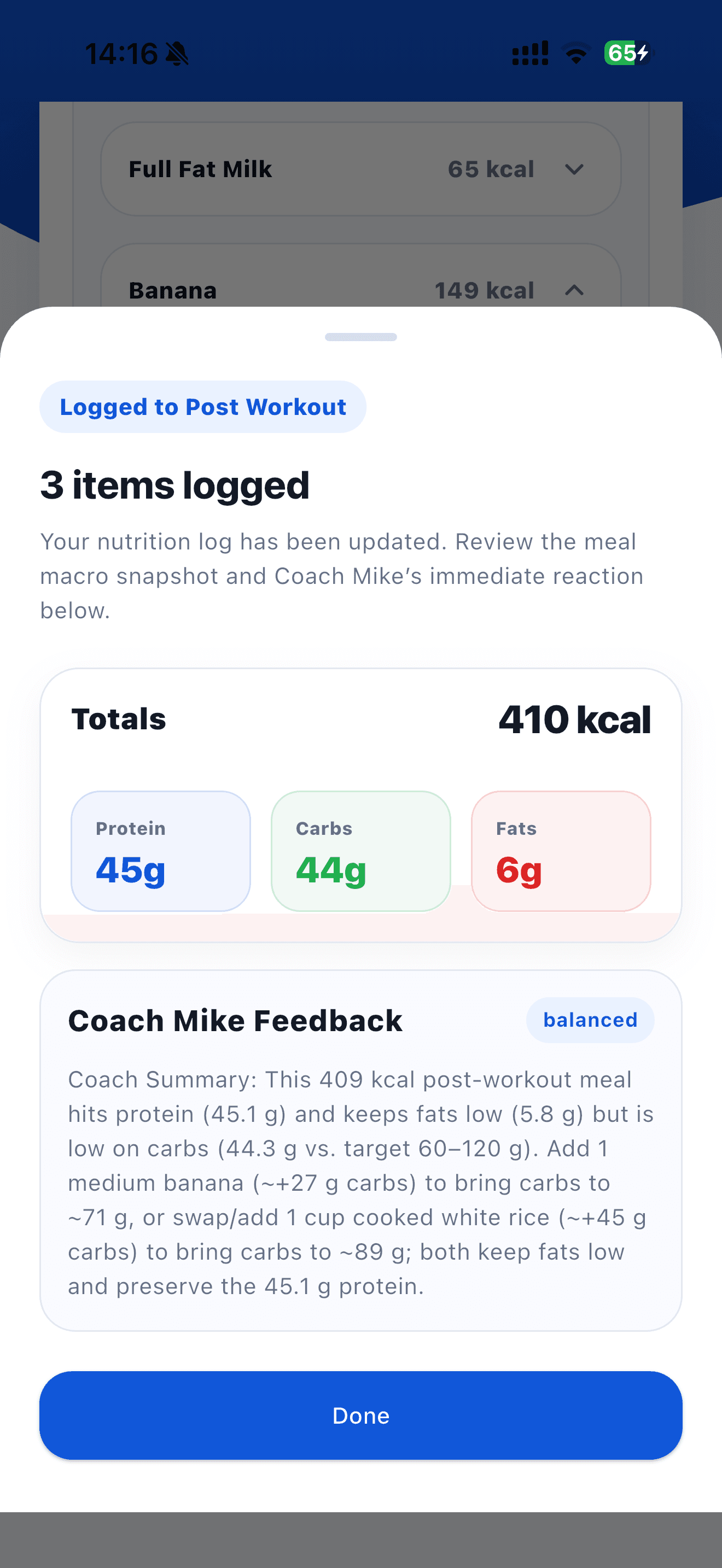 Coaching app screen 2