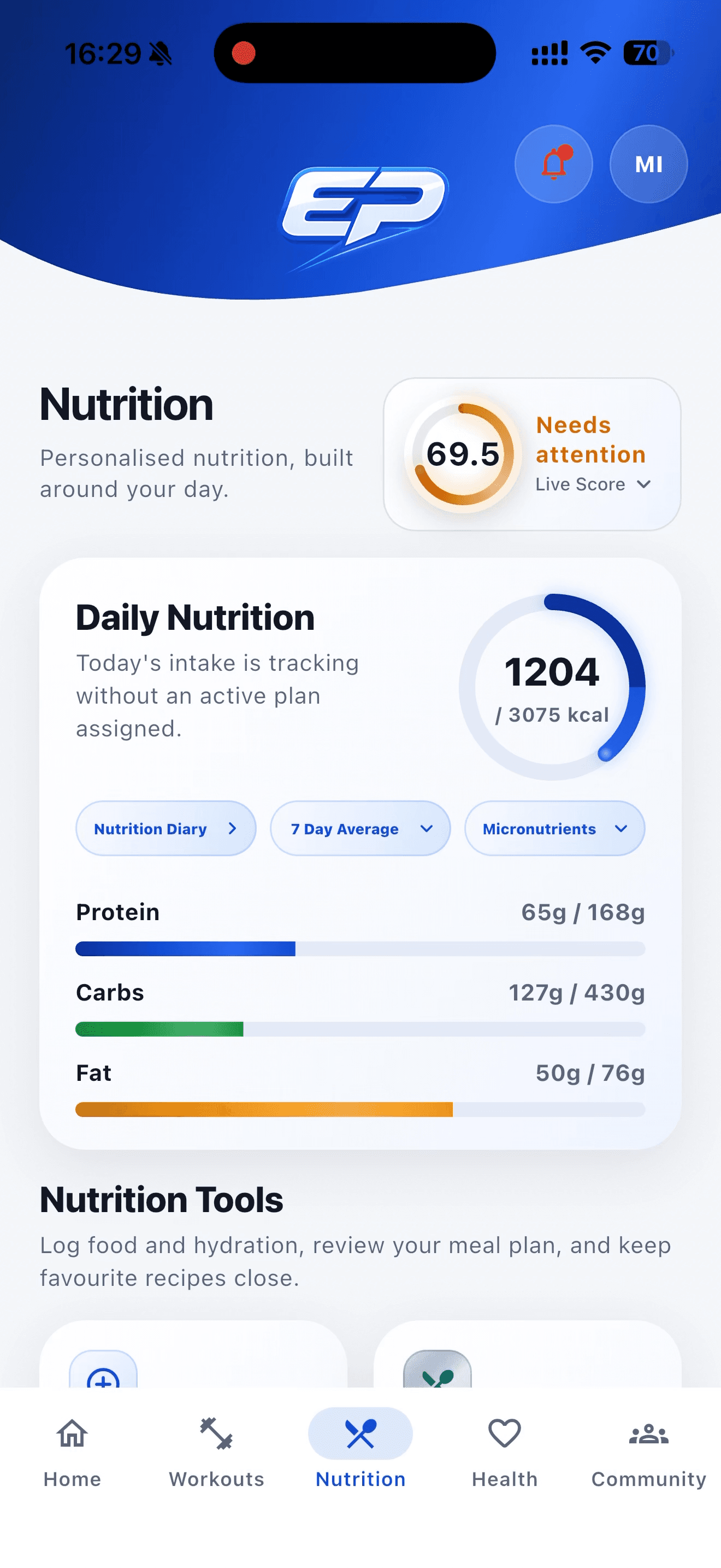 Elite Pocket PT personalised nutrition and Live Nutrition Score
