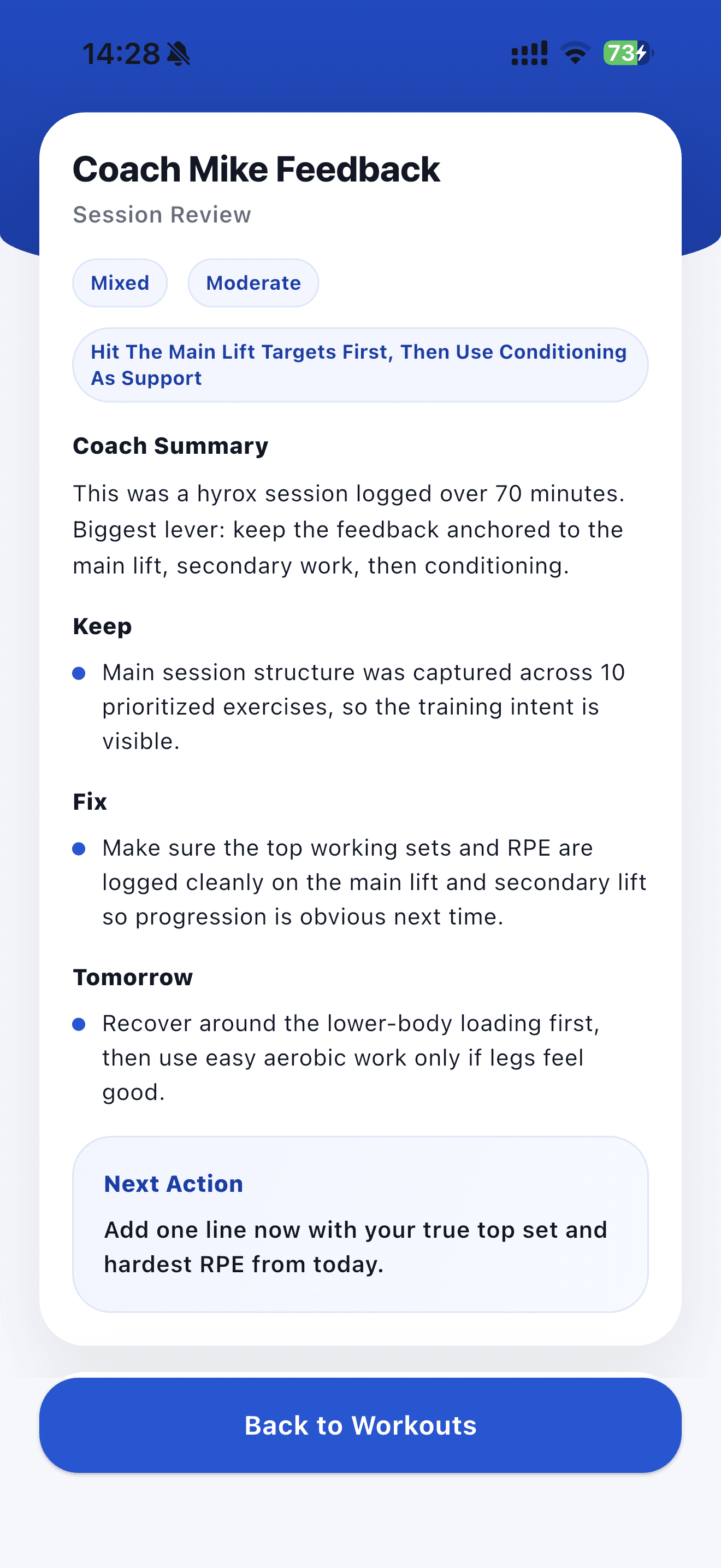 Coaching app screen 1