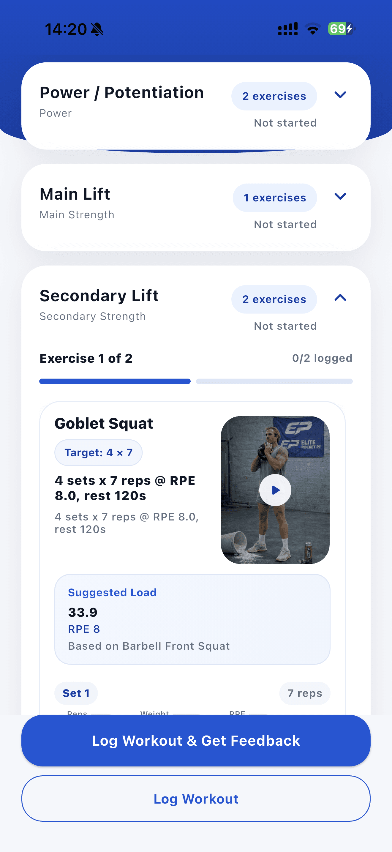 Training app screen 2