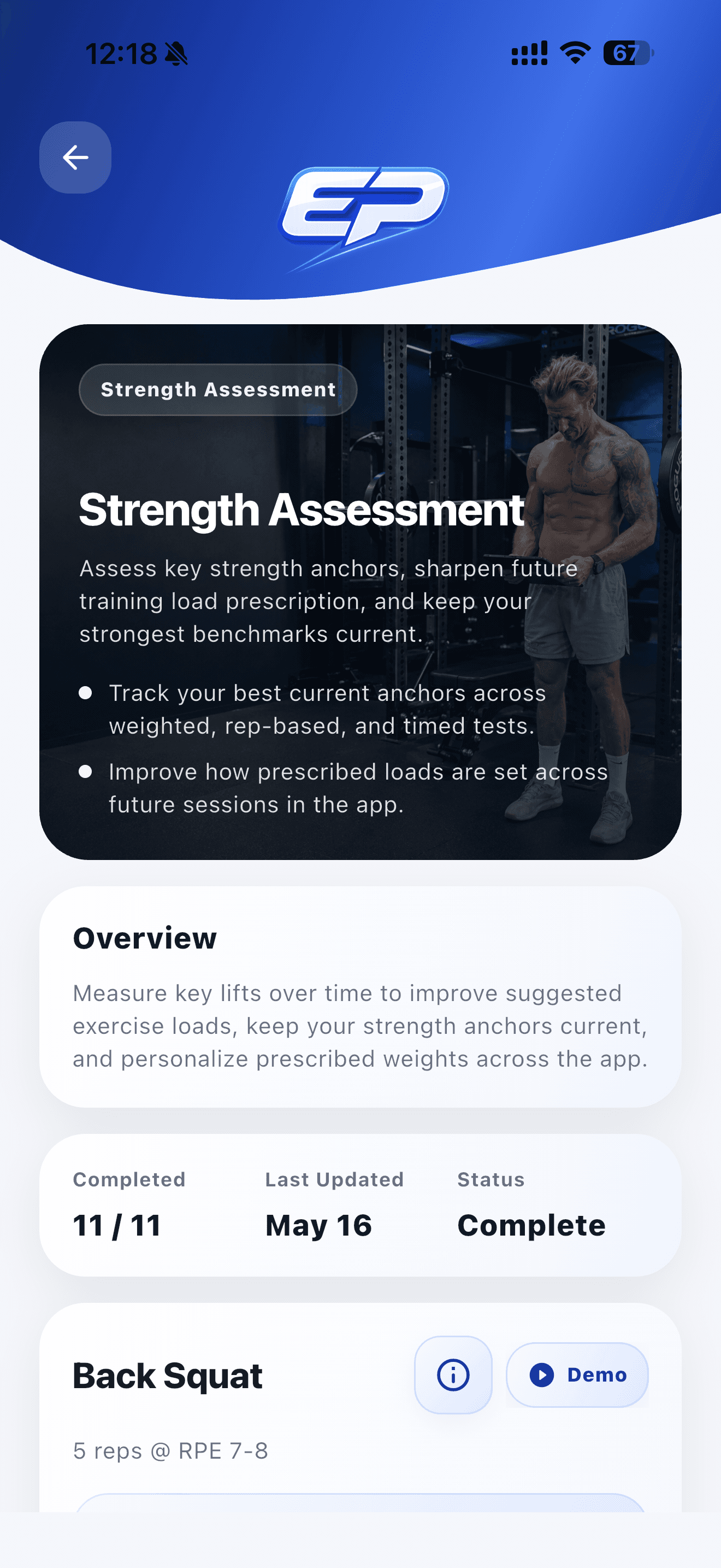 Elite Pocket PT strength assessment screen