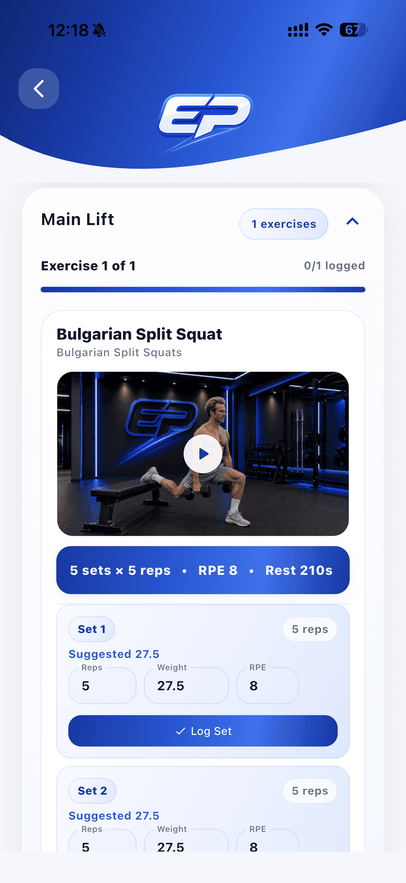 Elite Pocket PT workout logging screen